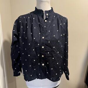 LOFT Dark Blue Blouse with Heart Light Pattern size small petite